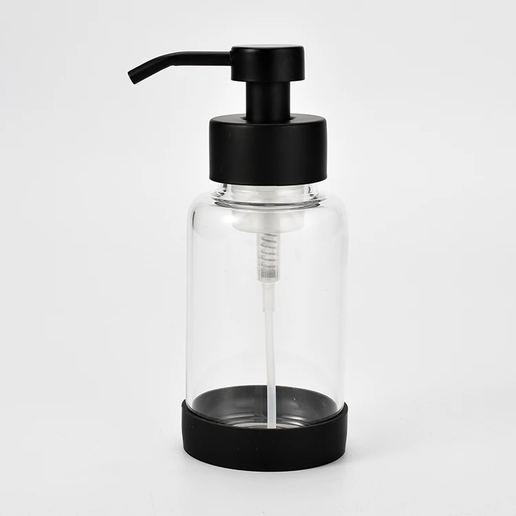 12oz Transparent Ultra-thin Glass Foaming Soap Dispenser and Matte Black Pump with Silicone Protective Sleeve