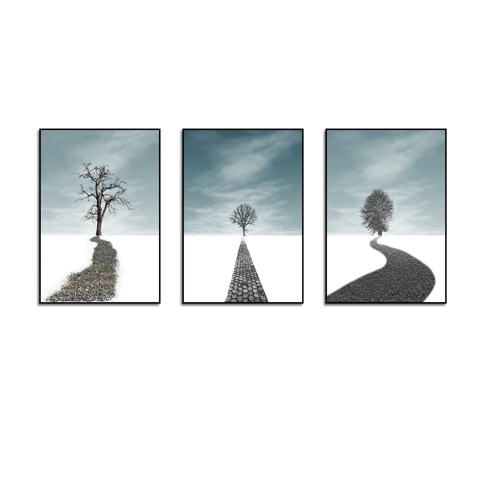 Leaves Wall Painting Framed Art for Home Decor Large Canvas Green Wood DX CMYK Wall Deco 3 Piece/set White 1mm Thick DXBD-479
