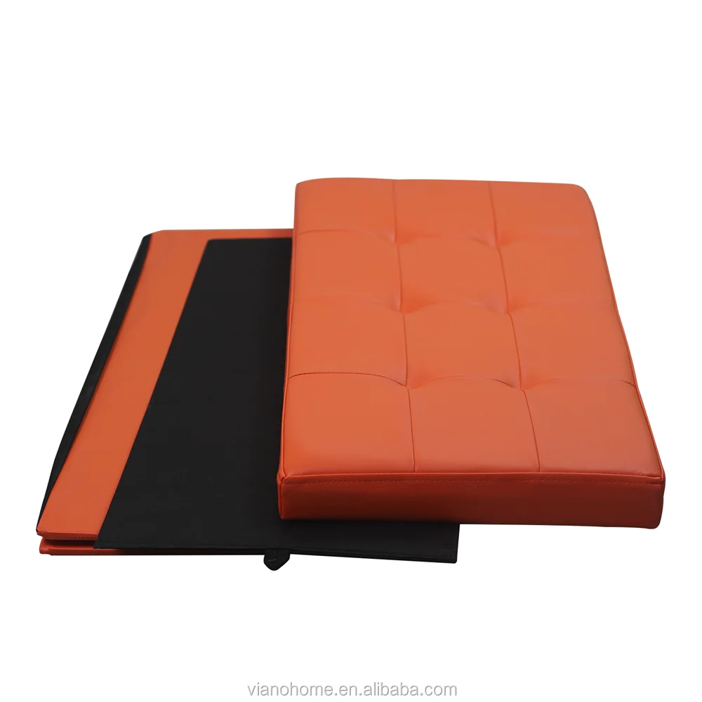 High Quality Faux leather Foldable ottoman cloth organizer Stool big seat for sitting room Rectangle