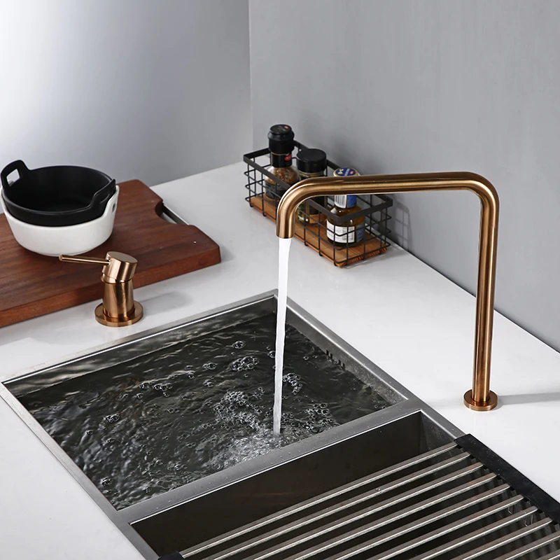 Golden Kitchen Faucet Single Rod Ceramic sheet valve core Hot And Cold Sailor Operated Kitchen Hotel Type Faucet