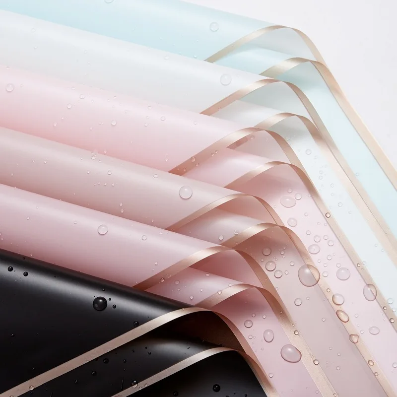 Wholesale Florist Packaging Korean Flower Wrapping Paper with Golden Edge Bouquets Waterproof Flower Wrapping Paper