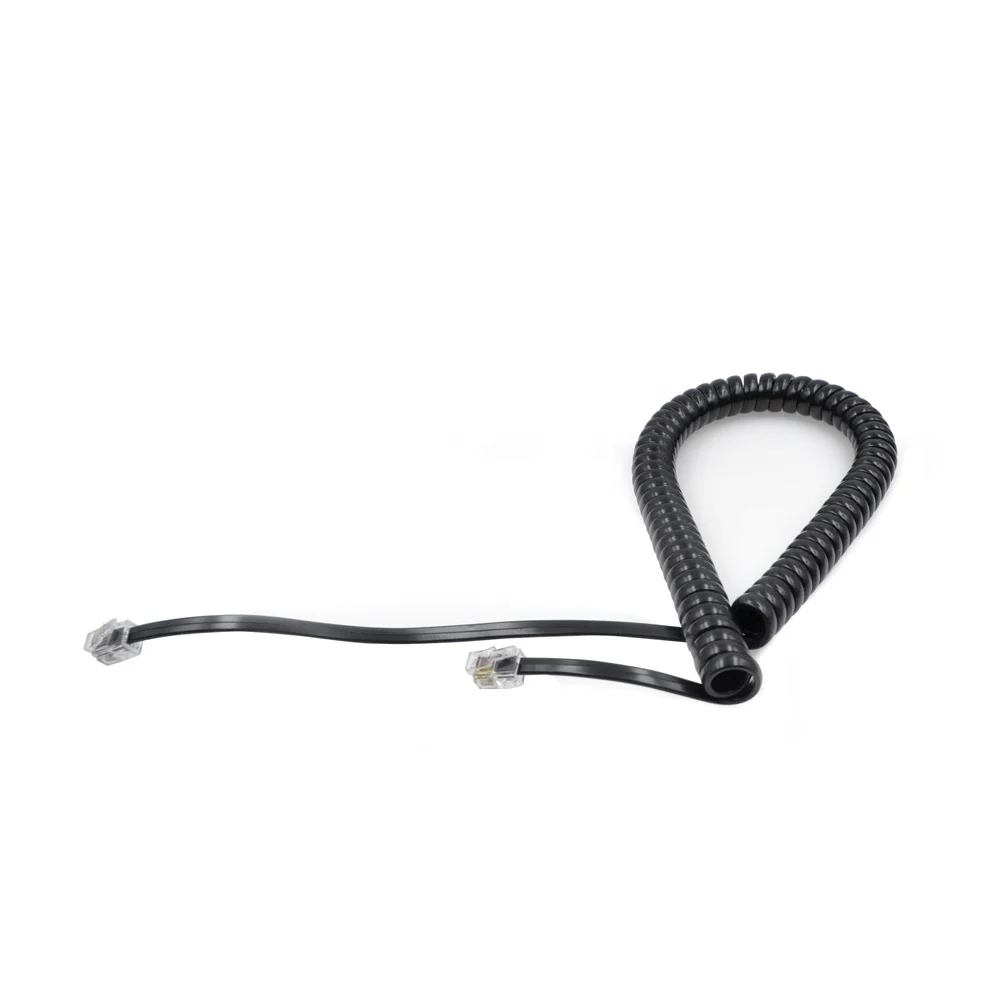 Black RJ9 Spiral Coild Cable 4P4C Handset Phone Cord