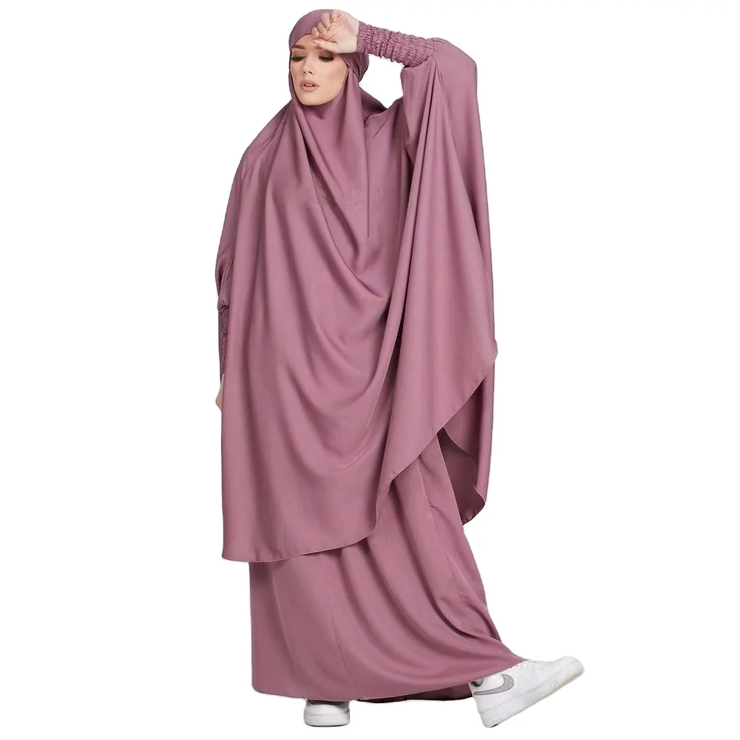 1877 MuslimQLO High-quality hot-selling Prayer clothes french jilbab 2 pieces jilbab khimar