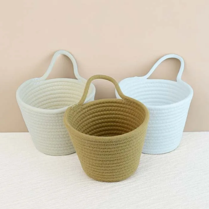 house hold storage bins cotton rope basket with handles for key