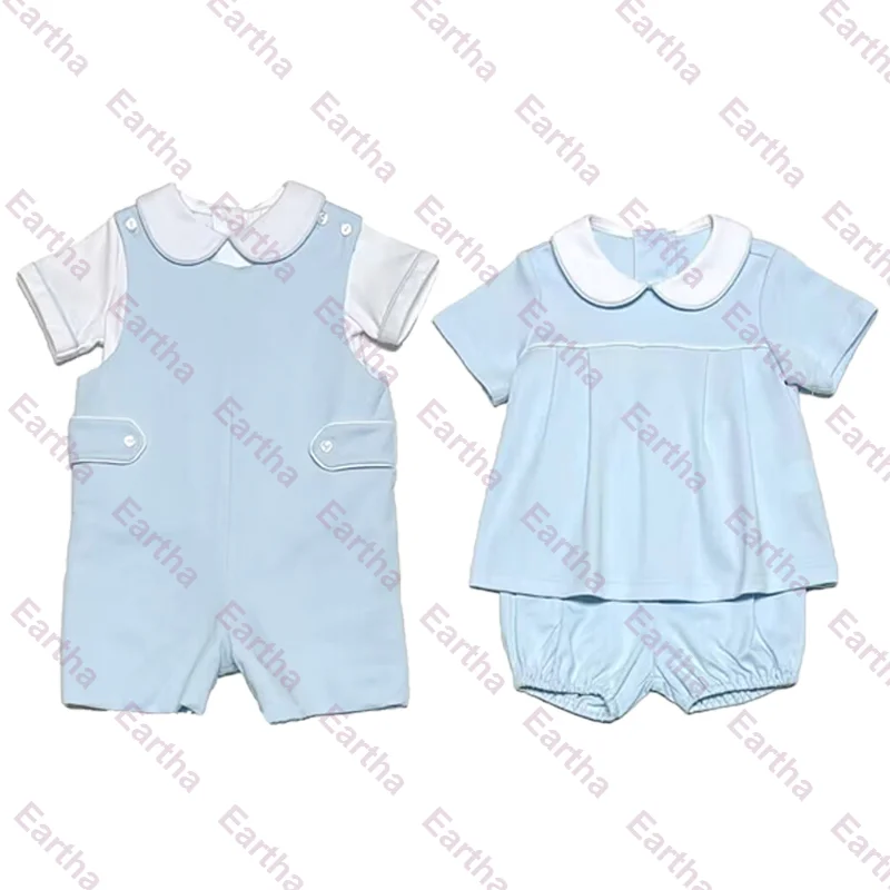 Easter 2024 plain cotton custom peter pan collar boys clothing set Knit Short Jon Jon baby boys Diaper Sets