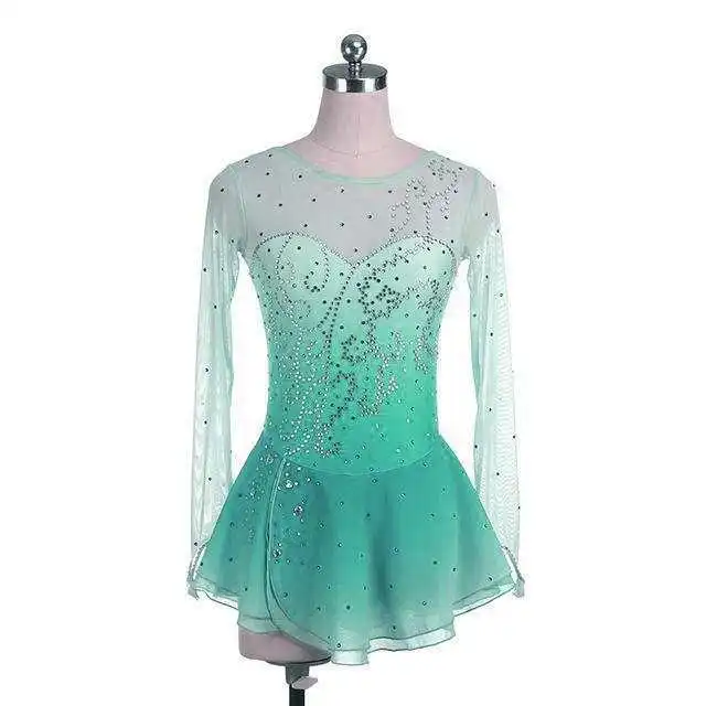 LIUHUO Green Figure Ice Skating Roller Skating Ballet Dance Leotard Dress Lace floral orange dress CA
