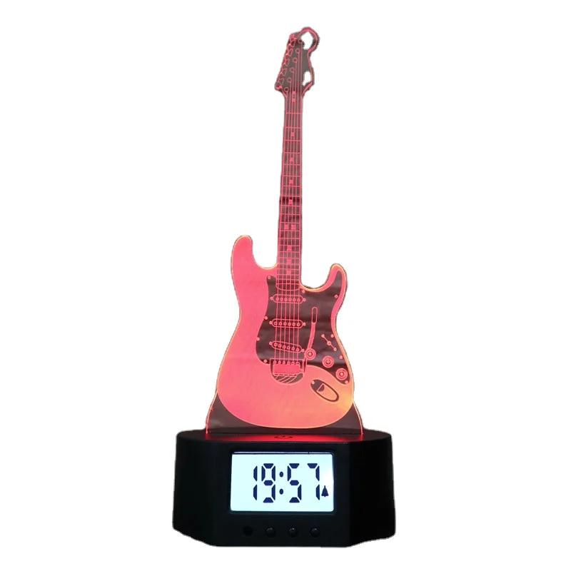 Ce Certificated Standard  Guitar  Shape Lamp 3d Led Light Customize Lamp Alarm Clock LED-hologramm Holiday  Decoration Gift Lamp