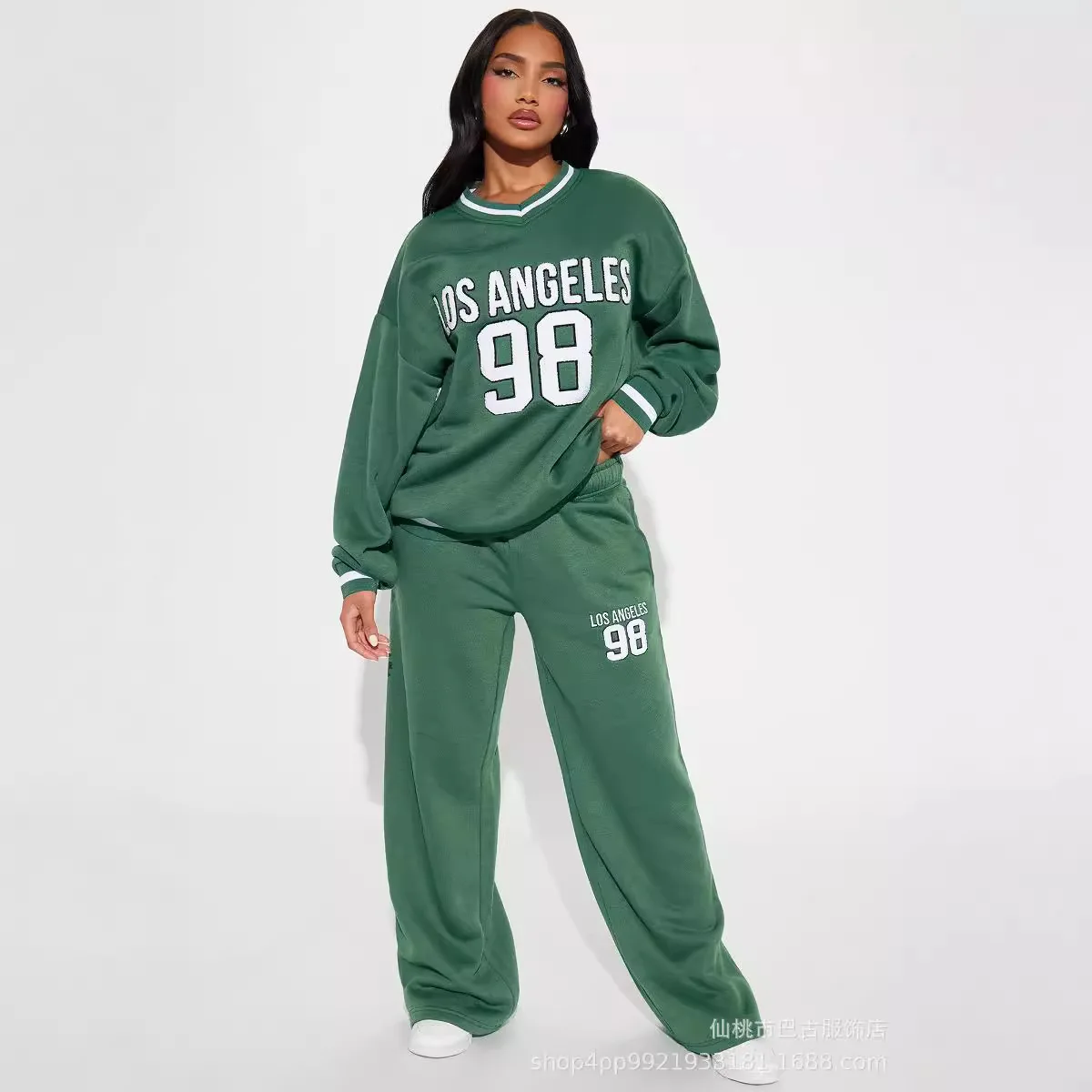 X16061C women New Letter Print Loose Sports Sweater Suit