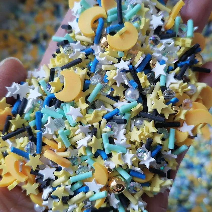 1Kg DIY Craft Slime Sprinkles Moon Star Acrylic Beads Rhinestone Mix Polymer Clay Sprinkles Slices