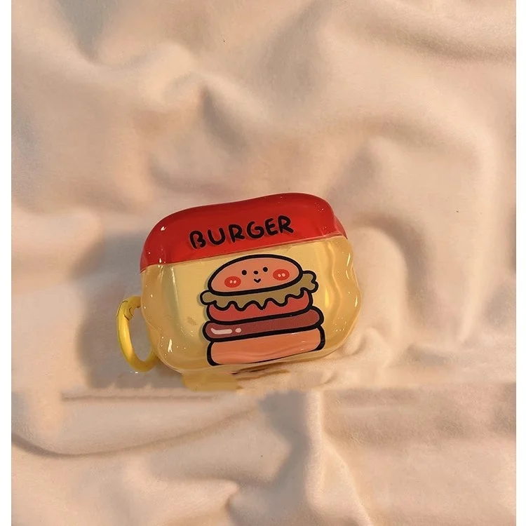 TPU Cartoon Funny and Cute Burger Fries Design Earphone Case For AirPods 1/2 3 Pro Waterproof Shockproof Ins Style