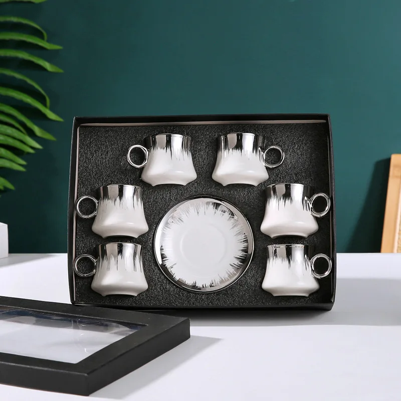 Luxury Porcelain Gold Rim Turkish Coffee Cup Set Espresso Ceramic Coffee Cup And Saucer Arabic Tea Cup Set Of 6