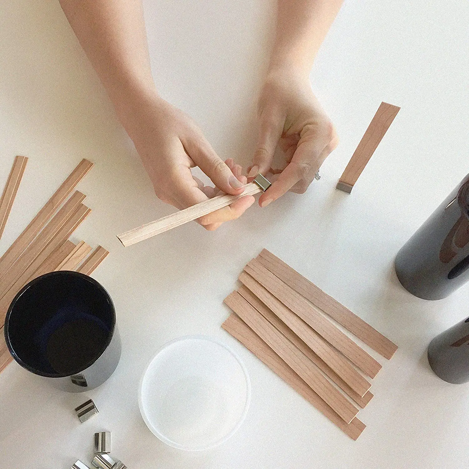W13W130D Eco-friendly 13cm Natural Organic Single Wood Candle Wicks with Wick Clip Metal Stand for DIY Candle Making