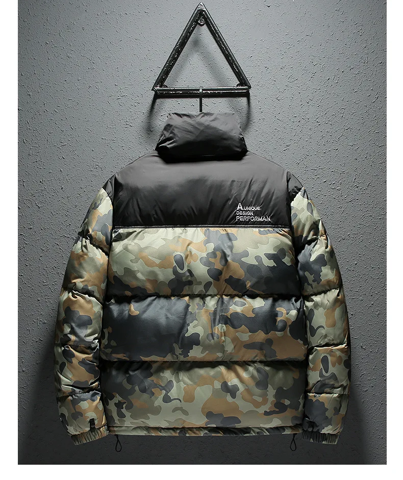 Wholesale Custom Winter Windbreaker Bomber Jackets Coats Camo Puffer Cotton Padded Bubble Down with Hoodie Canvas Woven for Men