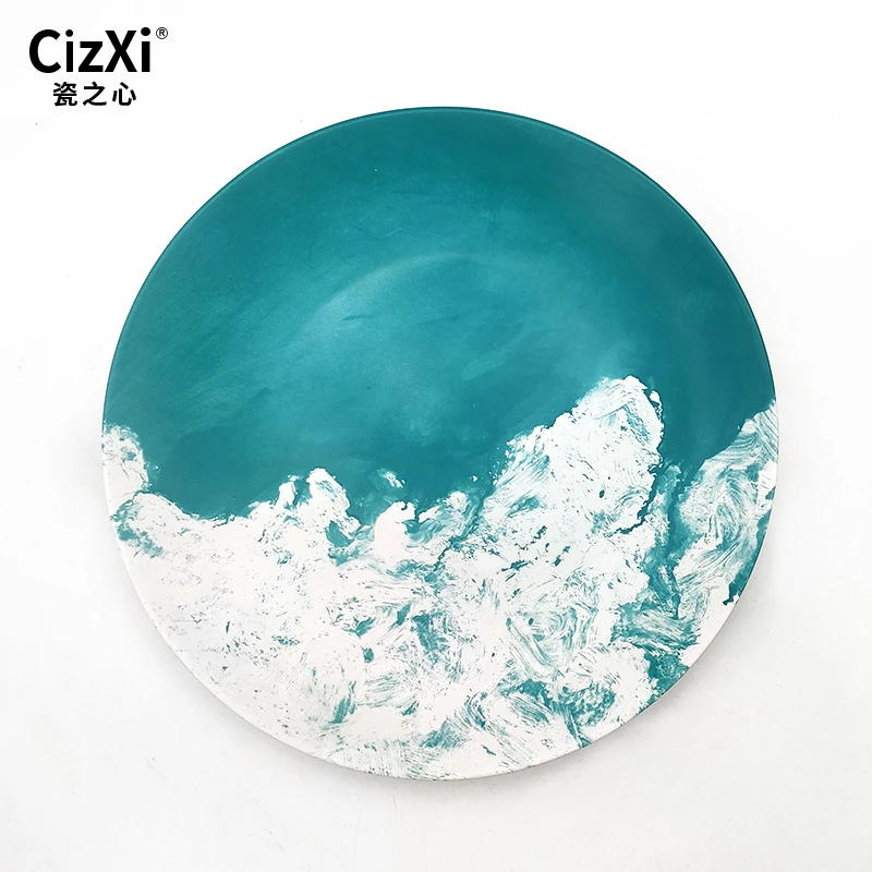 Custom Printed Home Decor Ceramic Large Serving Tray Dinner Charger Plate For Display