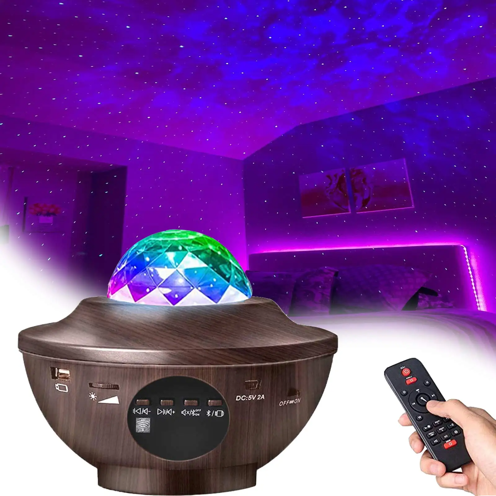 
2020 Newest Amazon hot sale Sky Laser Star Projector Ocean Wave Night Light Projector with Blue tooth Speaker LED Light 