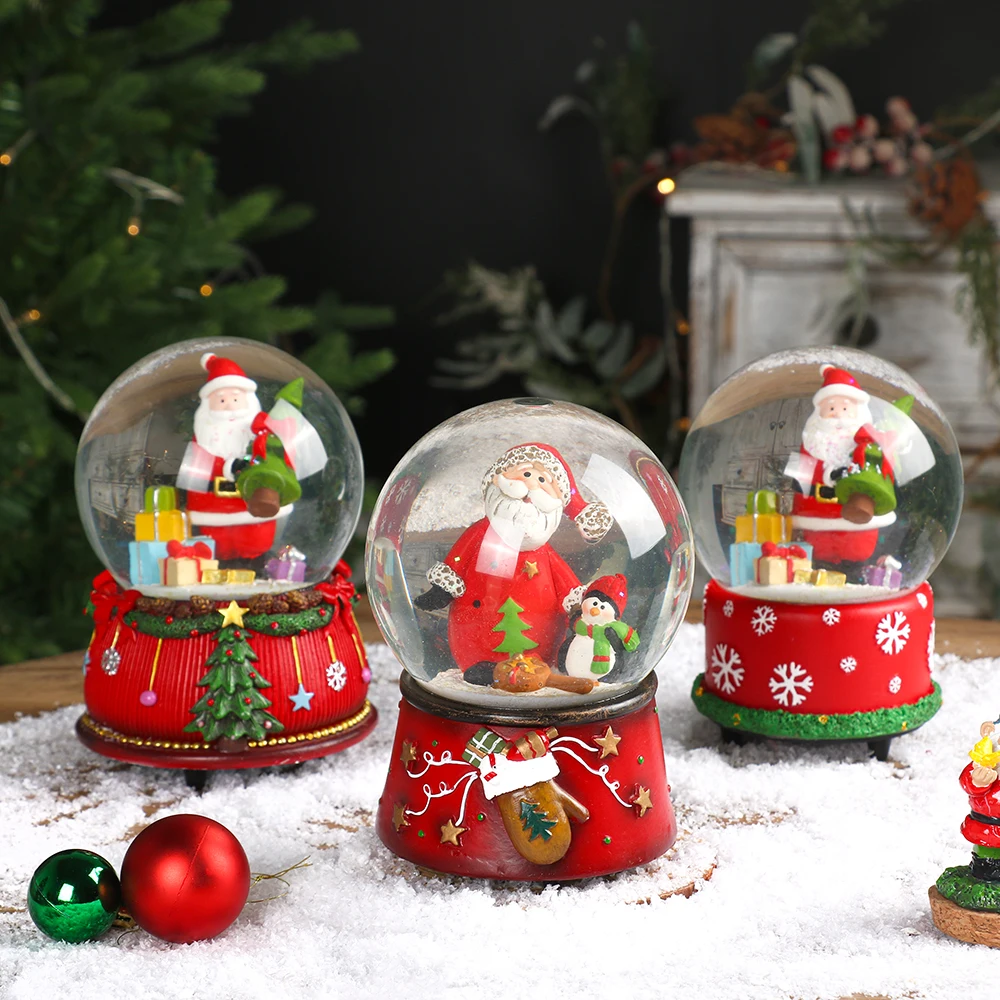 Custom 10*10*12.5CM Resin Ball Snow Globe Water Globe Blowing Snow xmas Christmas table decoration Snow Globe With Music