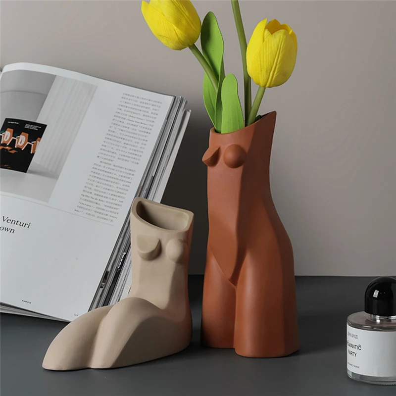 
Ins Nordic Abstract Female Body Art Ceramic Vase Human Body Creative Handmade Tabletop Ceramic Flower Vase For Home Decoration 