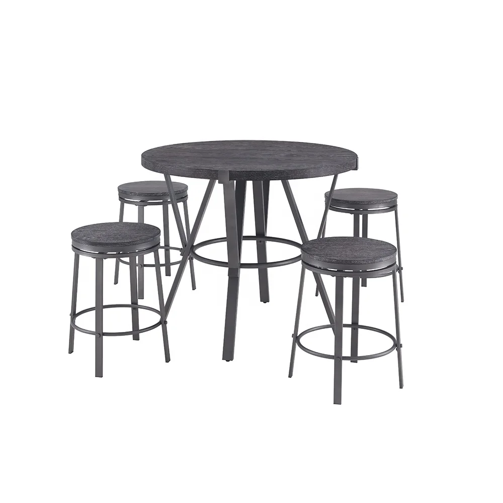 
Dining kitchen furniture industrial rattan bar table and stools set for home 