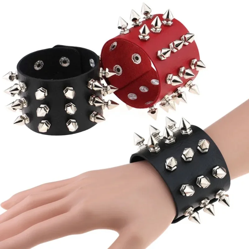 New Punk Style Leather Studded Bracelet Choker Punk Spike Rivets Cuff Wristband Rock Wide Strap Cuff Bracelet