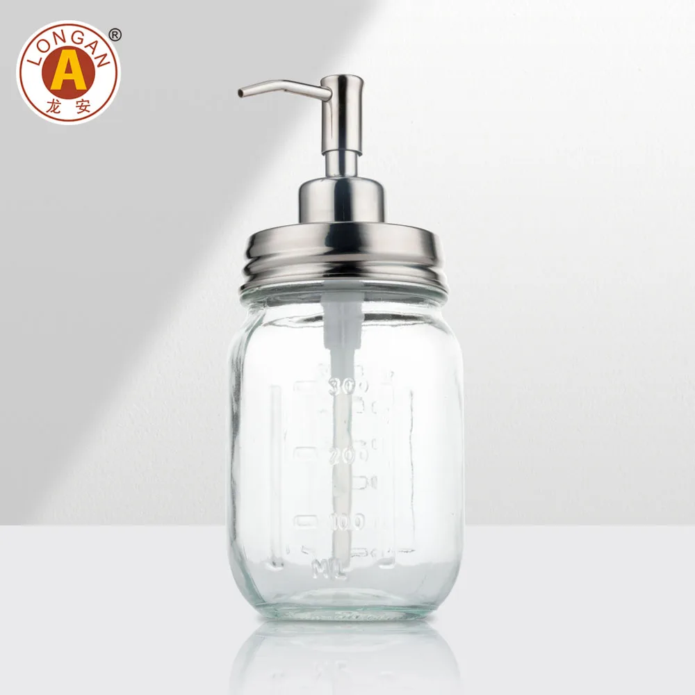 China Manufacturer Mason Jar  450ml Bulk Shampoo Glass Soap Liquid Dispenser Bottles with Stainless Steel Pumps