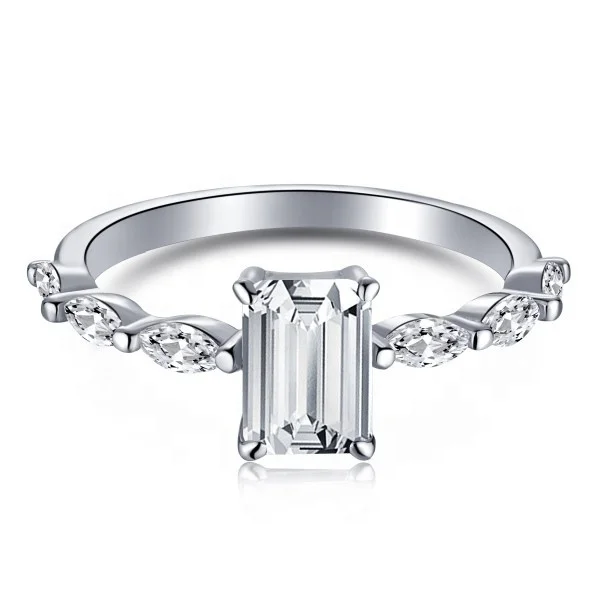Rectangle Cut Cubic Zirconia Sterling Silver Diamond Luxury Wedding Jewelry Rings Engagement Ladies
