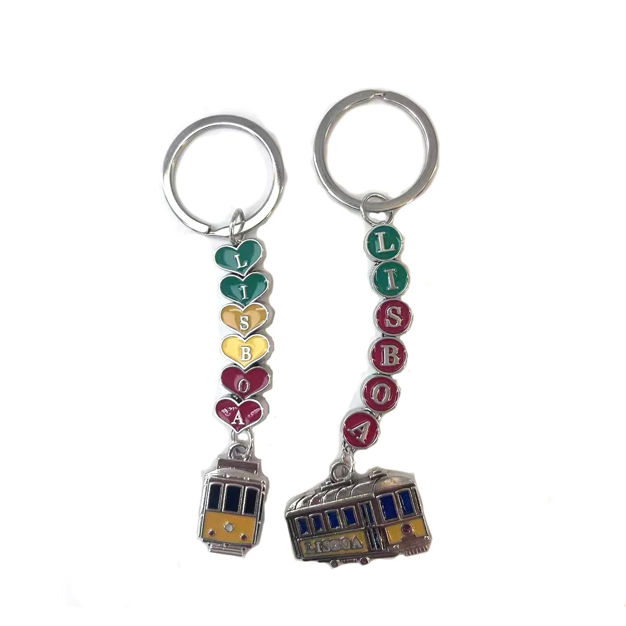 Lisboa new arrival  keychain custom logo  metal cute letter bus love shape souvenir tourist zinc alloy  charming  key chain