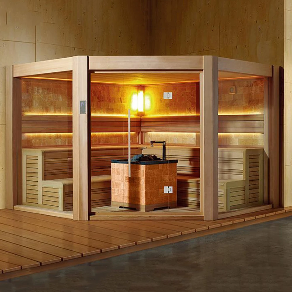 2500mm 3000mm high quality residential home personal finnish 6 person big infrared wood dry family sauna bath sauna corner