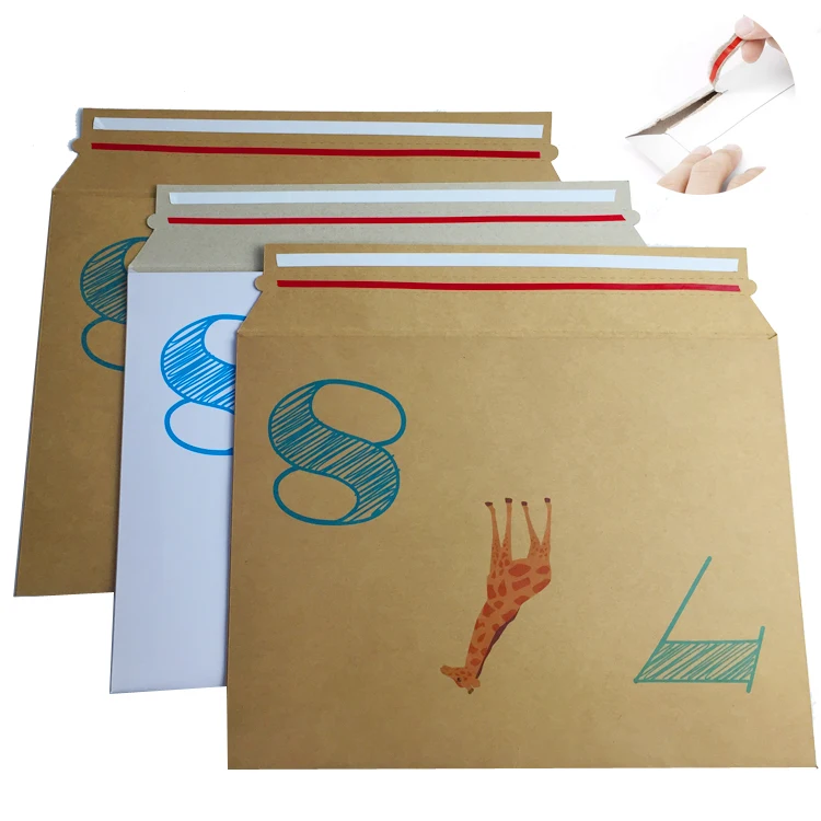 Custom Size Brown Kraft Paperboard Rigid Mailers Stay Flat Envelopes Packaging with Perforation Easy Opening