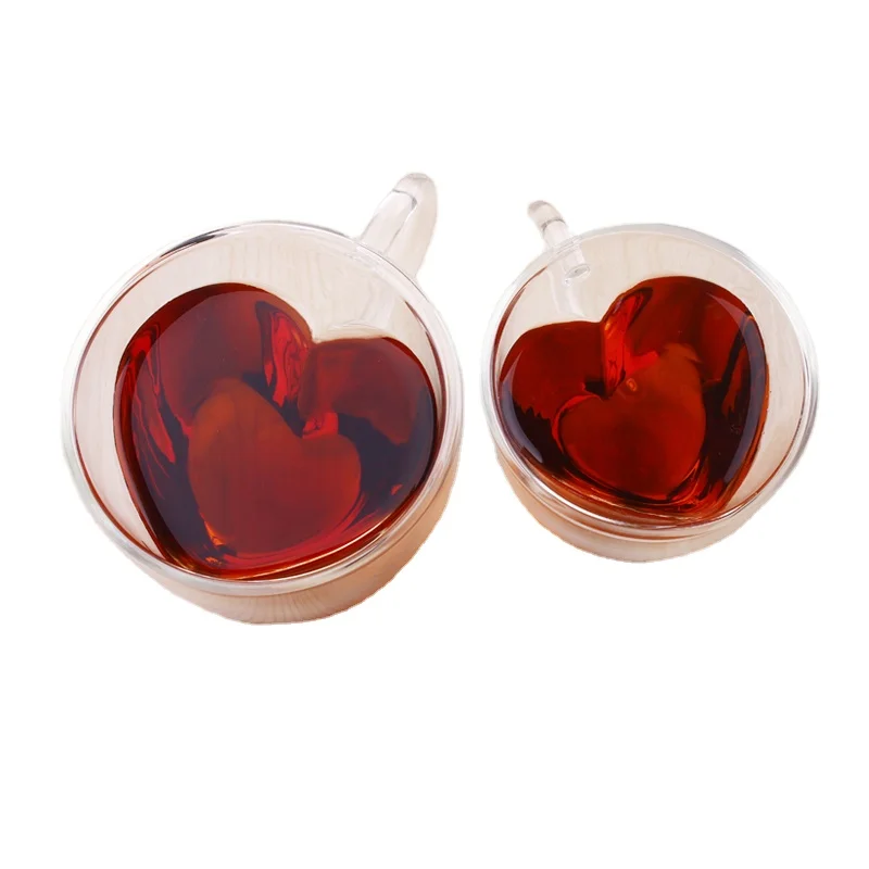 8OZ Hand Craft Clear Unique Heart Shaped Water Juice Cup Double Walled Insulated Glass Coffee Mug Tea Cup Double Wall Glass