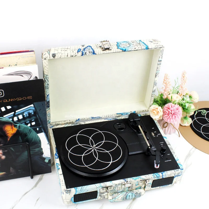modern MAP outer design portable blue tooth USB functional gramophone record player speaker