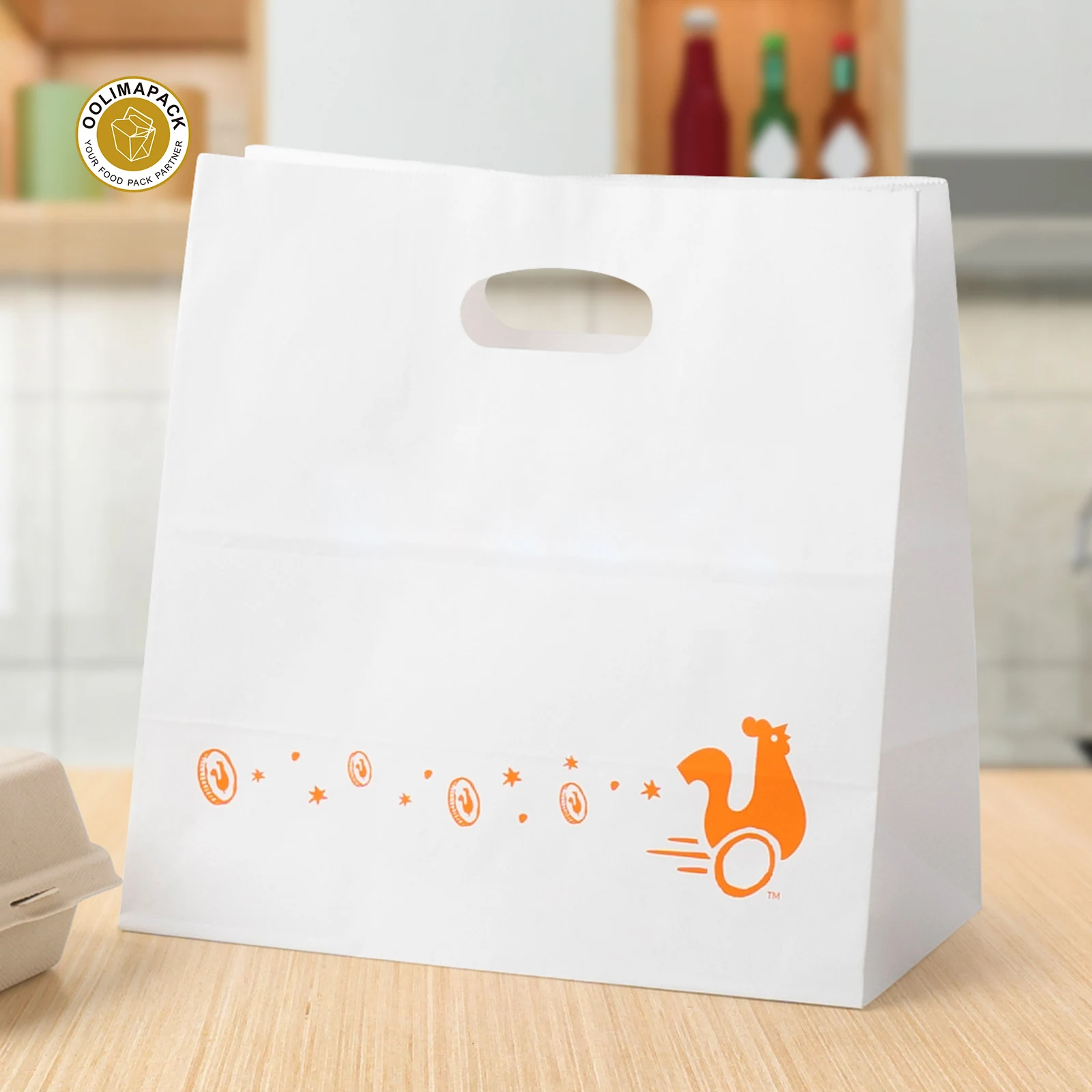 OOLIMA Disposable Die-cut Paper Handle Bag For Shopping Boutique Gift Paper Bags