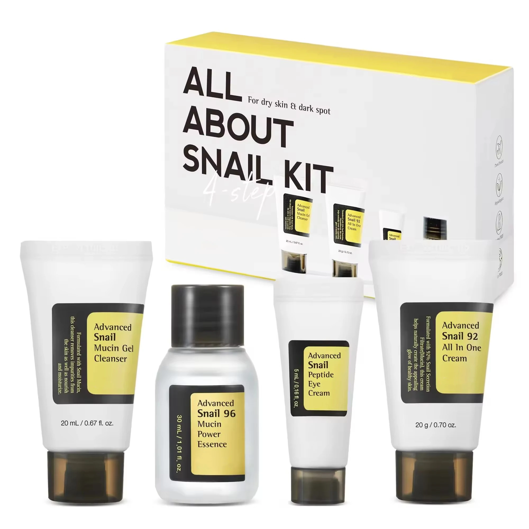 Korean Skincare Advanced All About Snail Kit Face Care Moisturizing Repair Snail Mucin Beauty Organic Skin Care Serum