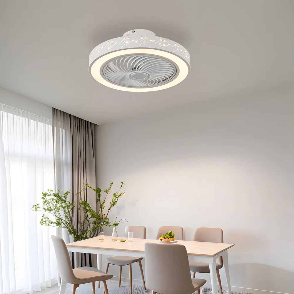 Modern Smart Ceiling Fan With Light Remote Control LED Dimmable 6 Speeds Timer Flush Mount Enclose Fans Lamp 50W Cool