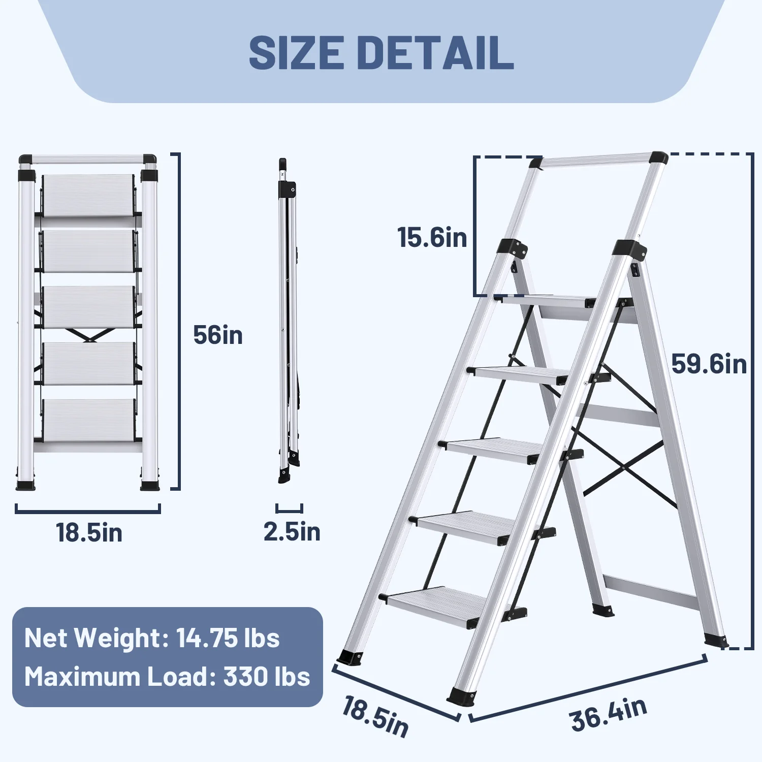 Yongkang Factory Wholesale Armrest Retractable Aluminum Lightweight 5 Step Ladder Chairs
