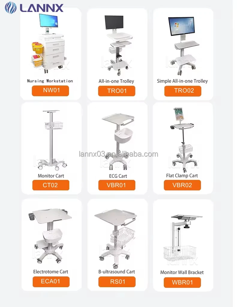 LANNX CT01 Factory price Hospital Equipment trolley cart with wheels casters Mobile Medical trolley patient monitor Cart bracket
