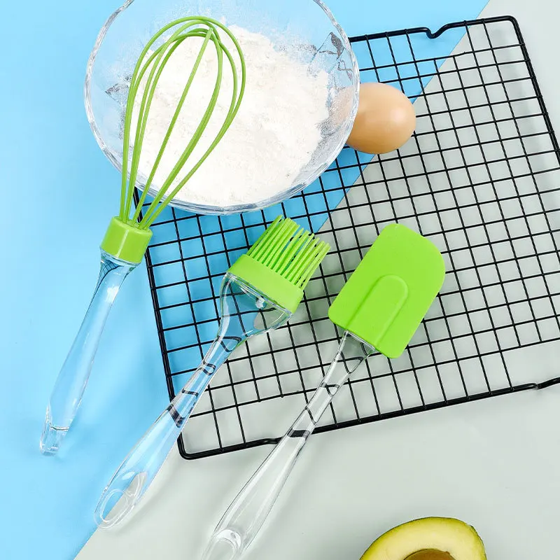 Silicone Non-Stick Heat Resistant Kitchen Cooking Utensil Set for Mixing (1 Spatula, 1 Brushes, 1 Whisker)