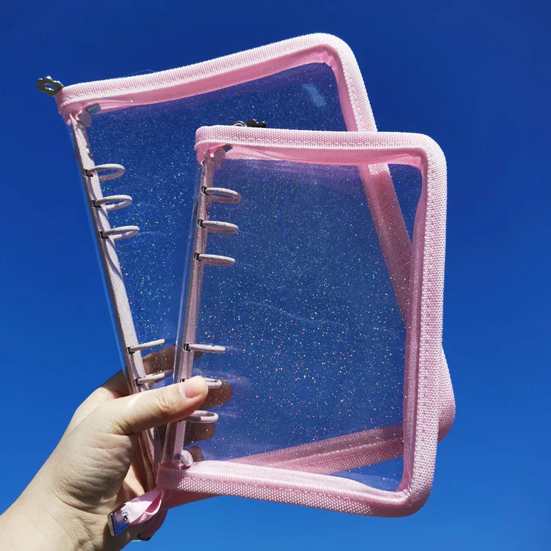 2021 new simplicity school student transparent zipper PVC notebook  6-holes Loose-leaf binder a5 a6 notebooks