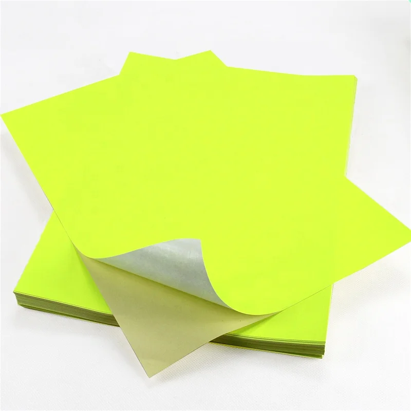Low Price Good Quality 80 sheets/bag Personalized Custom Printing210*297mm  Fluorescence Adhesive Label Paper Sticker