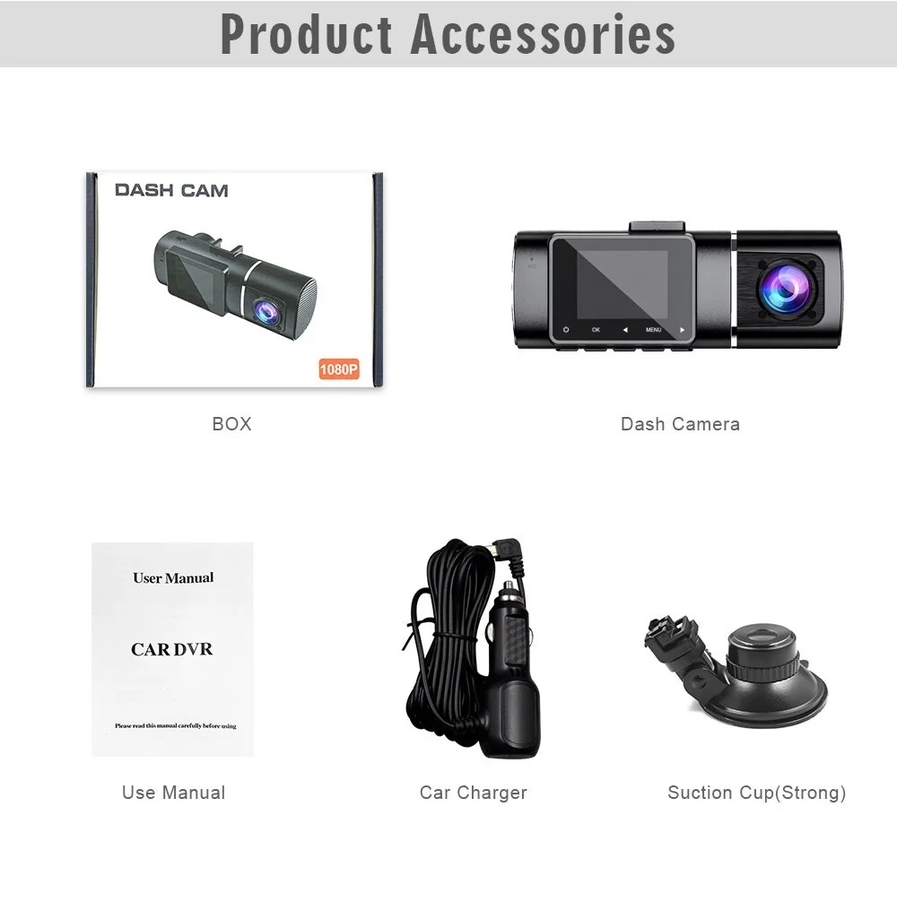 1.5 Inch Screen Dash Cam 1080P Dual Lens Interior Exterior Car Camera Recorder 24H Parking Monitor Car Black Box Video Recorder