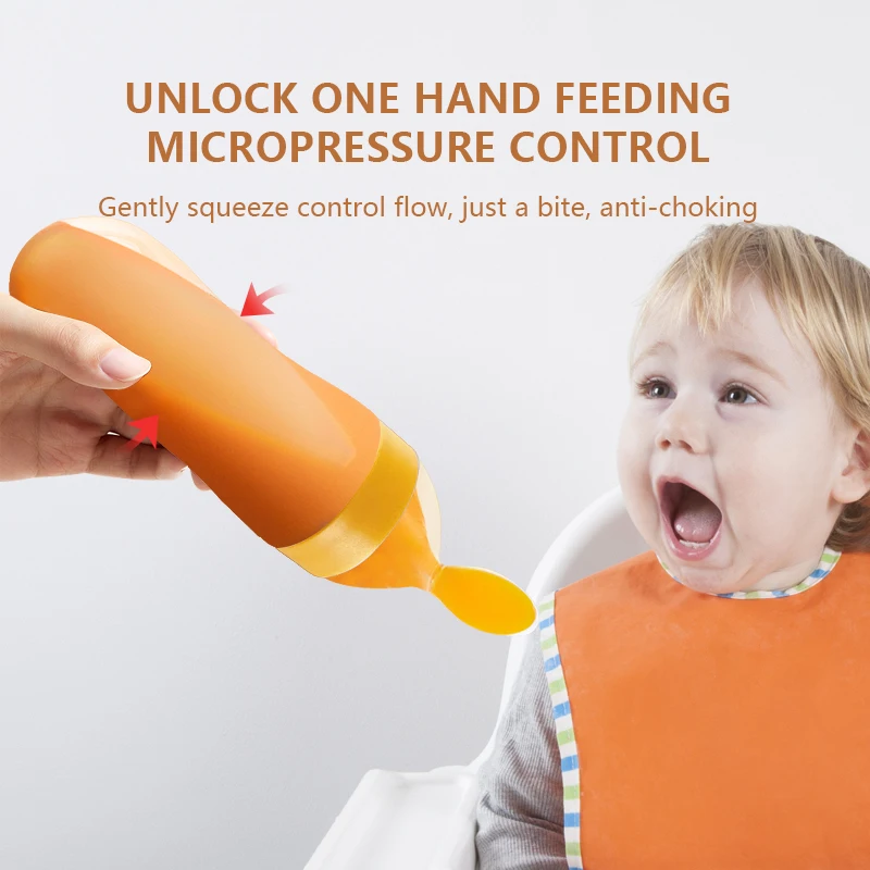Delivery Fast Squeezed Type  Baby Feeding Bottle With Spoon Toddler Solid Food Training Feeder Hot Selling  Baby Products
