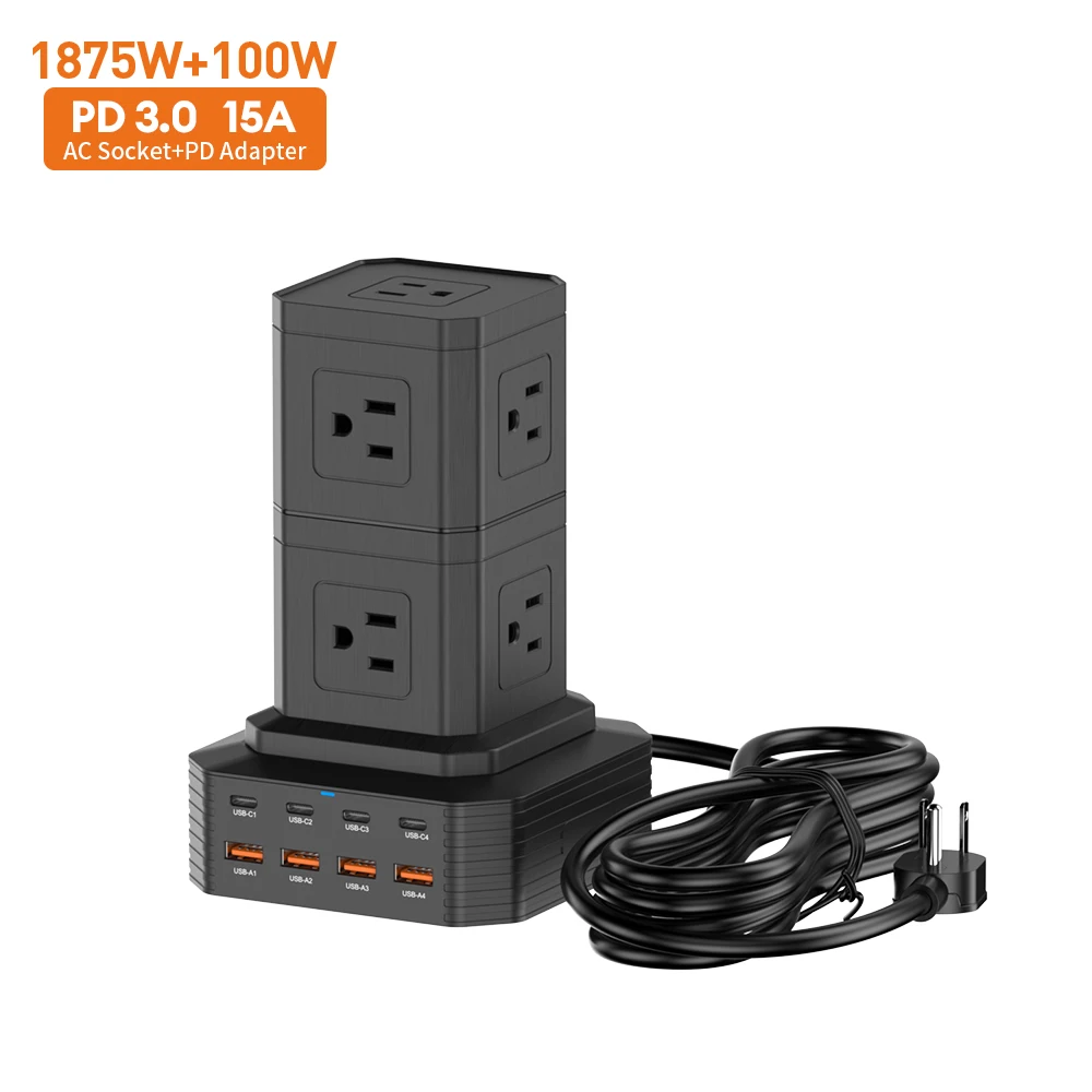 Vina High Quality 65W Universal Electric Extension Power Switch Socket Power Strip Cube Tower For Desk Built-in USB Port Socket