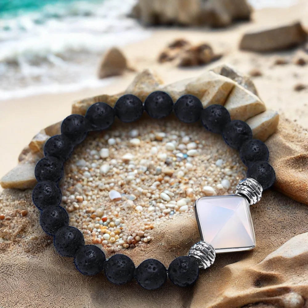 Wholesale Natural Stone Pyramid Bracelet with 7 Colors Crystal Beaded Bangle for Women and Men