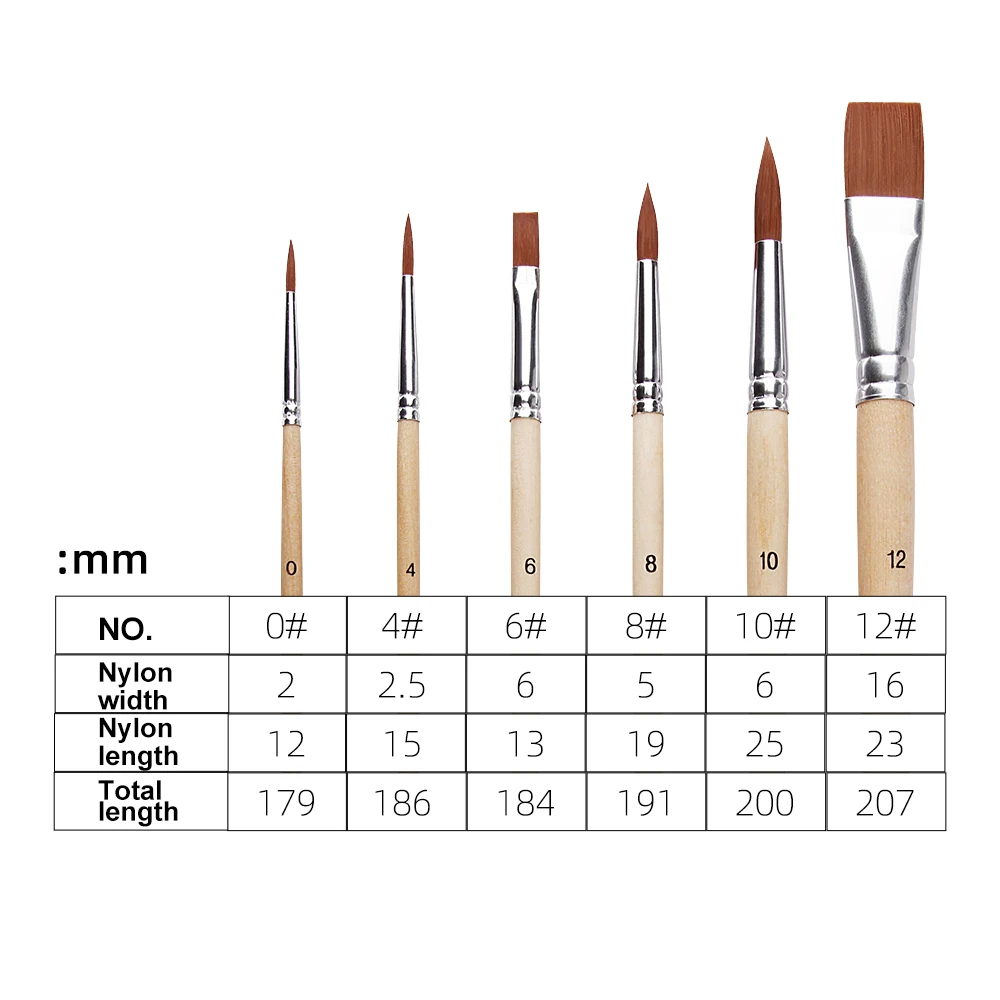 Xin Bowen Artist Brush OEM ODM 6Pcs  Professional Art Paint Brush  With Nylon Hair For Artist Acrylic