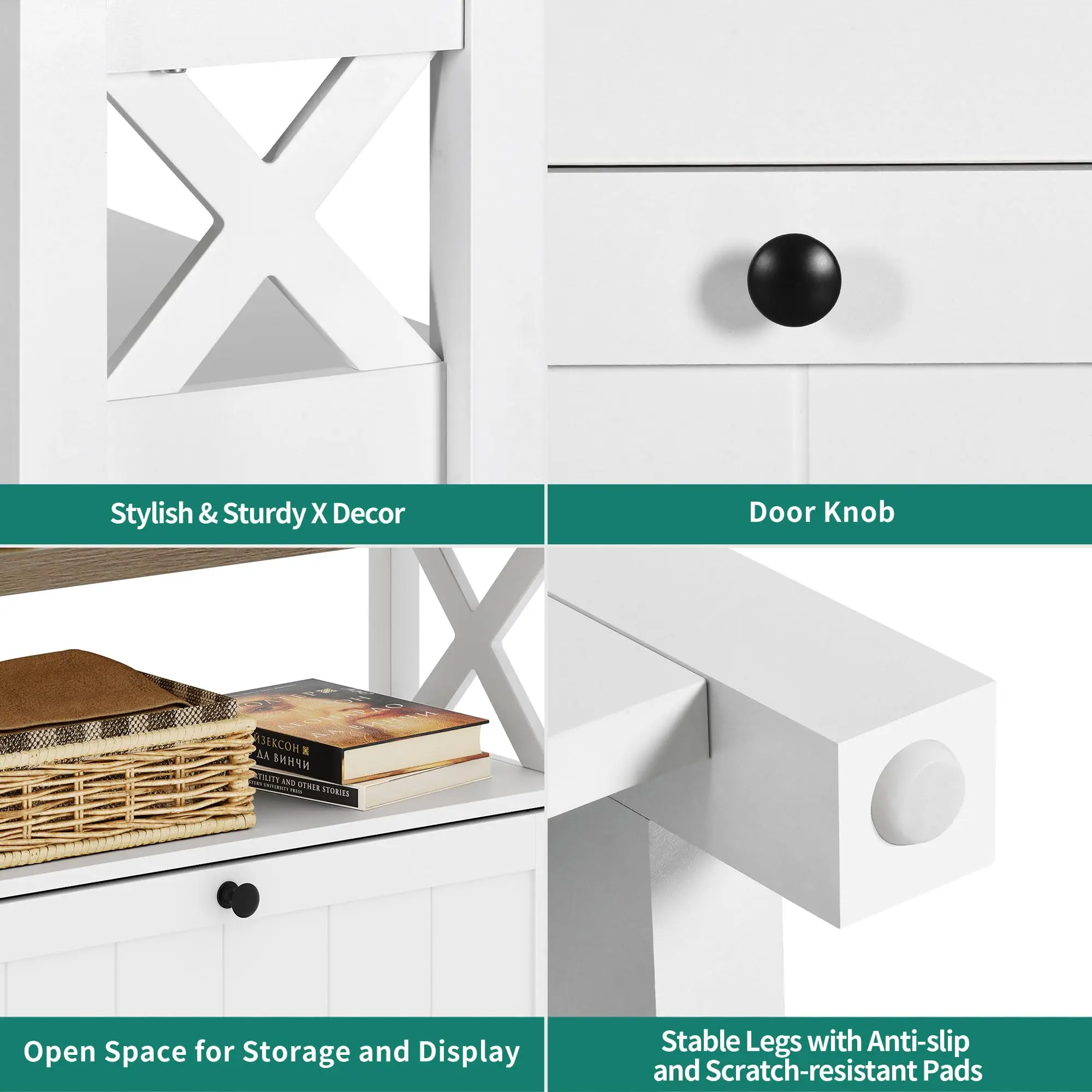 Freestanding 2 Flip Drawers Rustic Shoe Cabinet Wooden Shoe Rack Storage Organizer Cabinet with Open Shelves