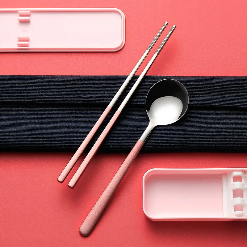 Food Grade Stainless Steel Portable Flatware Travel Camping Cutlery Korean Spoon And Chopsticks Set