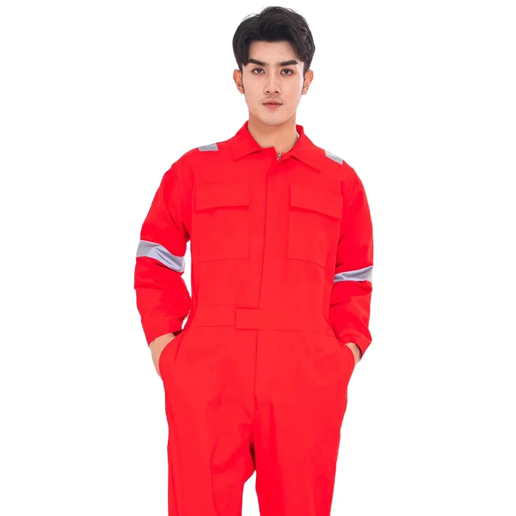 Unisex High Visibility Reflective Safety Workwear Jumpsuit Anti-Flame Coveralls Overall Mechanic Uniform Labor Workwear-Red