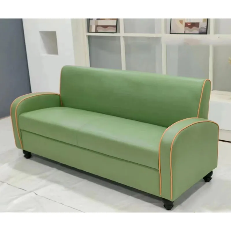 Leather surface material 1.7 meters length sofa cum bed orange high repurchasing rate comfortable backrest quality assurance