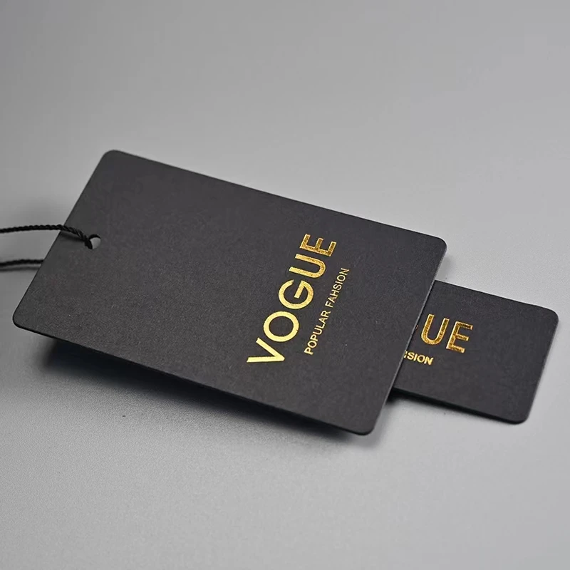 Fashion Logo Printing Garment Hang Tag Black Foil Bags Paper Tags With Eyelet