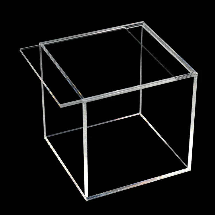 Custom Logo Flip Cover Lid Acrylic Cube Box Clear Plexiglass Storage Box with Lid