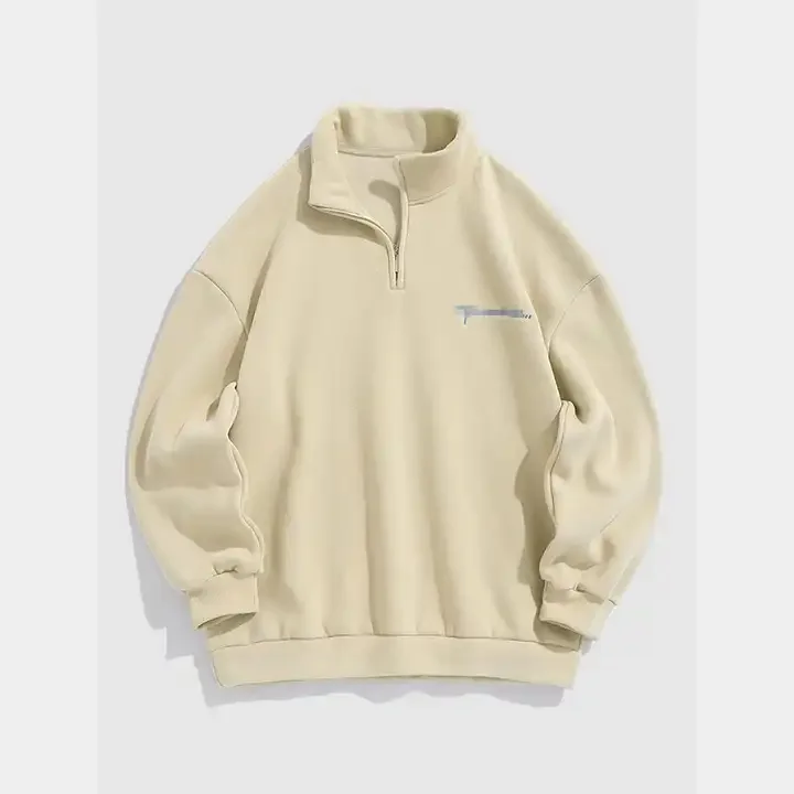 Custom Embroidery Men Half Zip Up Mock Neck Sweatshirt Fleece Lining Pullover Men Quarter Zipper Oversized Sweatshirt